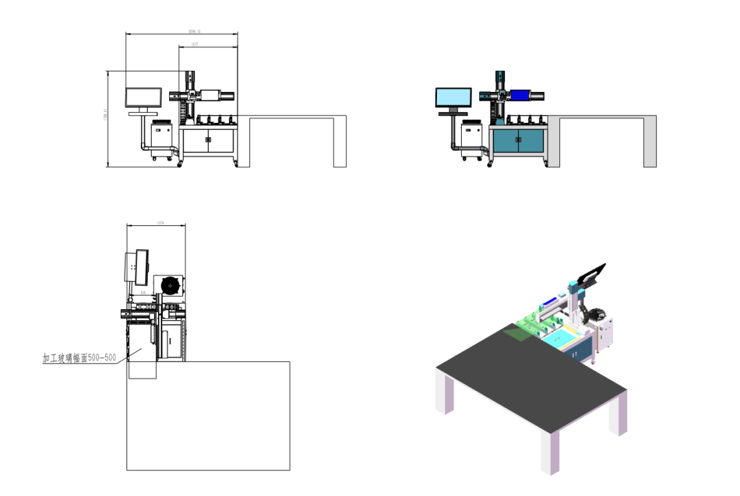 Technical drawings and dimensions of the glass laser drilling machine