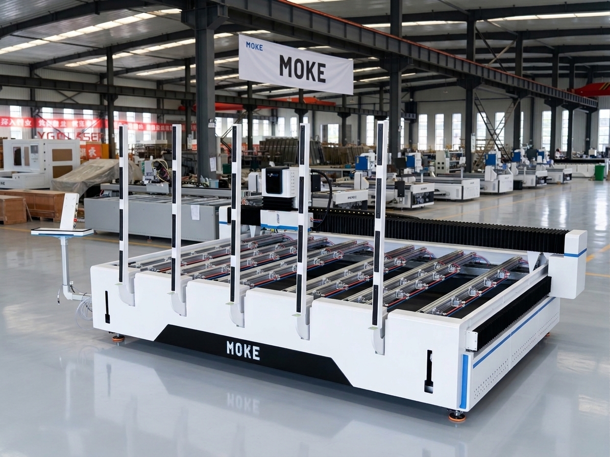 Laser sandblasting & drilling machine with loading posts raised