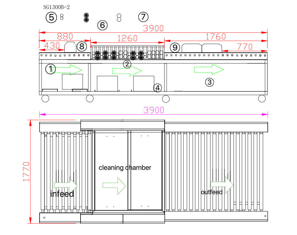 Drawing of the CRWD2600C glass washing and drying machine